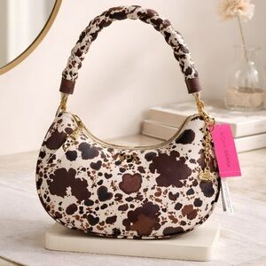 Betsey Johnson Cow Print Crescent Shoulder Bag